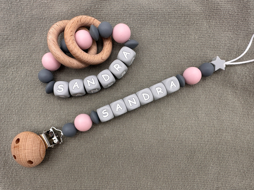 Personalized Pacifier Clips, Pink Collection, Sandra Model