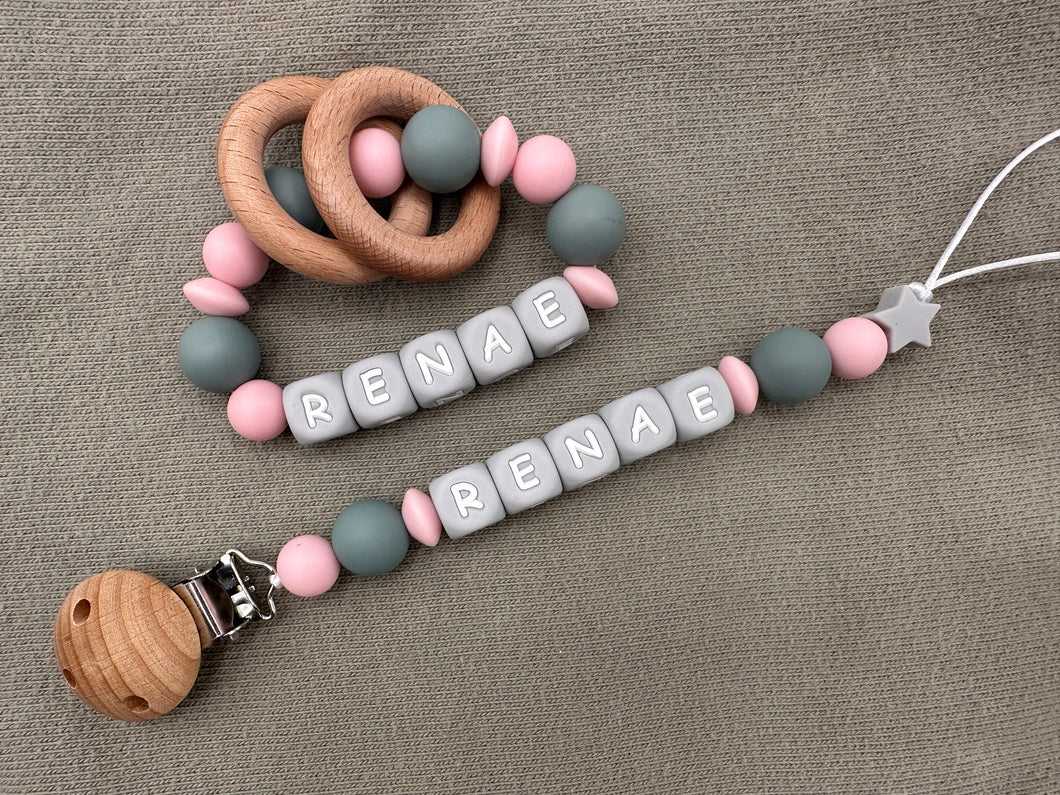 Personalized Pacifier Clips, Pink Collection, Renae Model