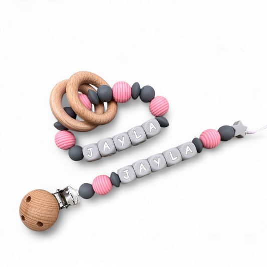 Personalized Pacifier Clips, Pink Collection, Jayla Model