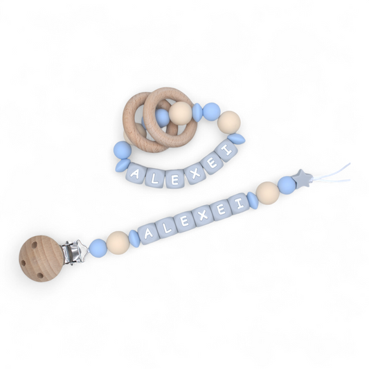 Personalized Pacifier Clips, Blue Collection, Alexei Model
