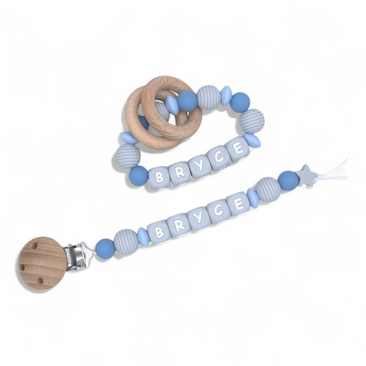 Personalized Pacifier Clips, Blue Collection, Bryce Model