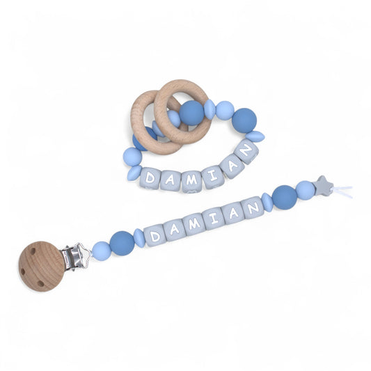 Personalized Pacifier Clips, Blue Collection, Damian Model