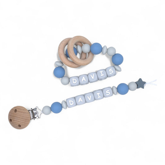 Personalized Pacifier Clips, Blue Collection, Davis Model
