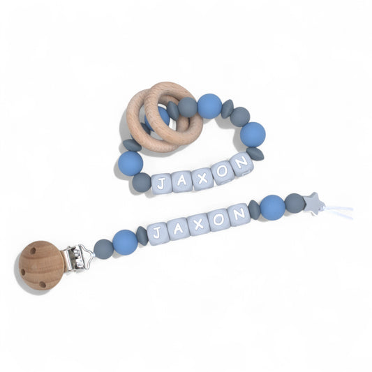Personalized Pacifier Clips, Blue Collection, Jaxon Model