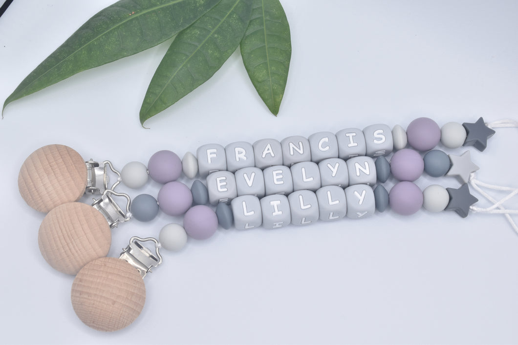 Personalized Pacifier Clips, Lavender Collection