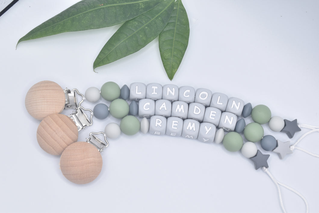 Personalized Pacifier Clips, Green Collection